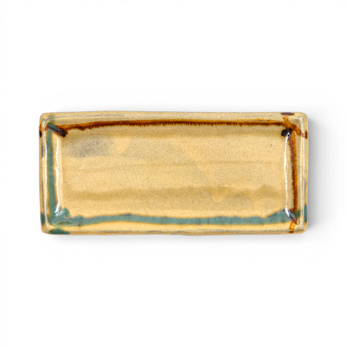 Ryumonji Yaki Pottery Rectangular Plate Sansai Glaze